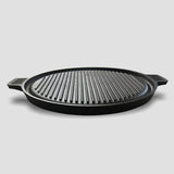 SOGA 43cm Round Ribbed Cast Iron Frying Pan Skillet Steak Sizzle Platter with Handle