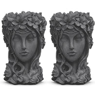 SOGA 2X Resin Black Creative Goddess Head Statue Planter Bonsai Flower Succulent Pot Decor