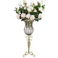 SOGA 85cm Clear Glass Tall Floor Vase with 12pcs White Artificial Fake Flower Set