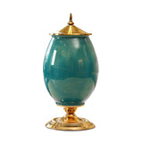 SOGA 40cm Ceramic Oval Flower Vase with Gold Metal Base Green