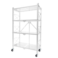 SOGA 4 Tier Steel White Foldable Display Stand Multi-Functional Shelves Portable Storage Organizer with Wheels