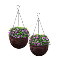 SOGA 2X Coffee Medium Hanging Resin Flower Pot Self Watering Basket Planter Outdoor Garden Decor