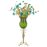 SOGA 85cm Green Glass Tall Floor Vase and 12pcs Blue Artificial Fake Flower Set