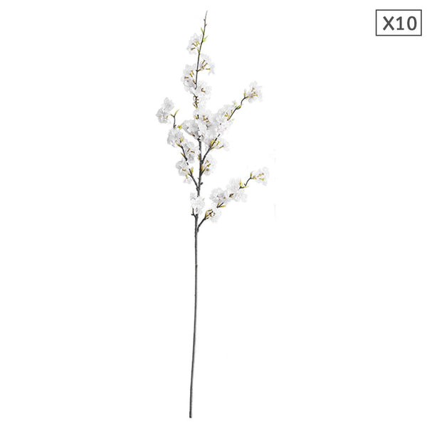 SOGA 10x Artificial Silk Flower Fake Cherry Blossom Bouquet Table Decor White