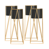 SOGA 4X 70cm Gold Metal Plant Stand with Black Flower Pot Holder Corner Shelving Rack Indoor Display