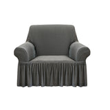 SOGA 1-Seater Grey Sofa Cover with Ruffled Skirt Couch Protector High Stretch Lounge Slipcover Home Decor