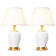SOGA 2X Ceramic Oval Table Lamp with Gold Metal Base Desk Lamp White