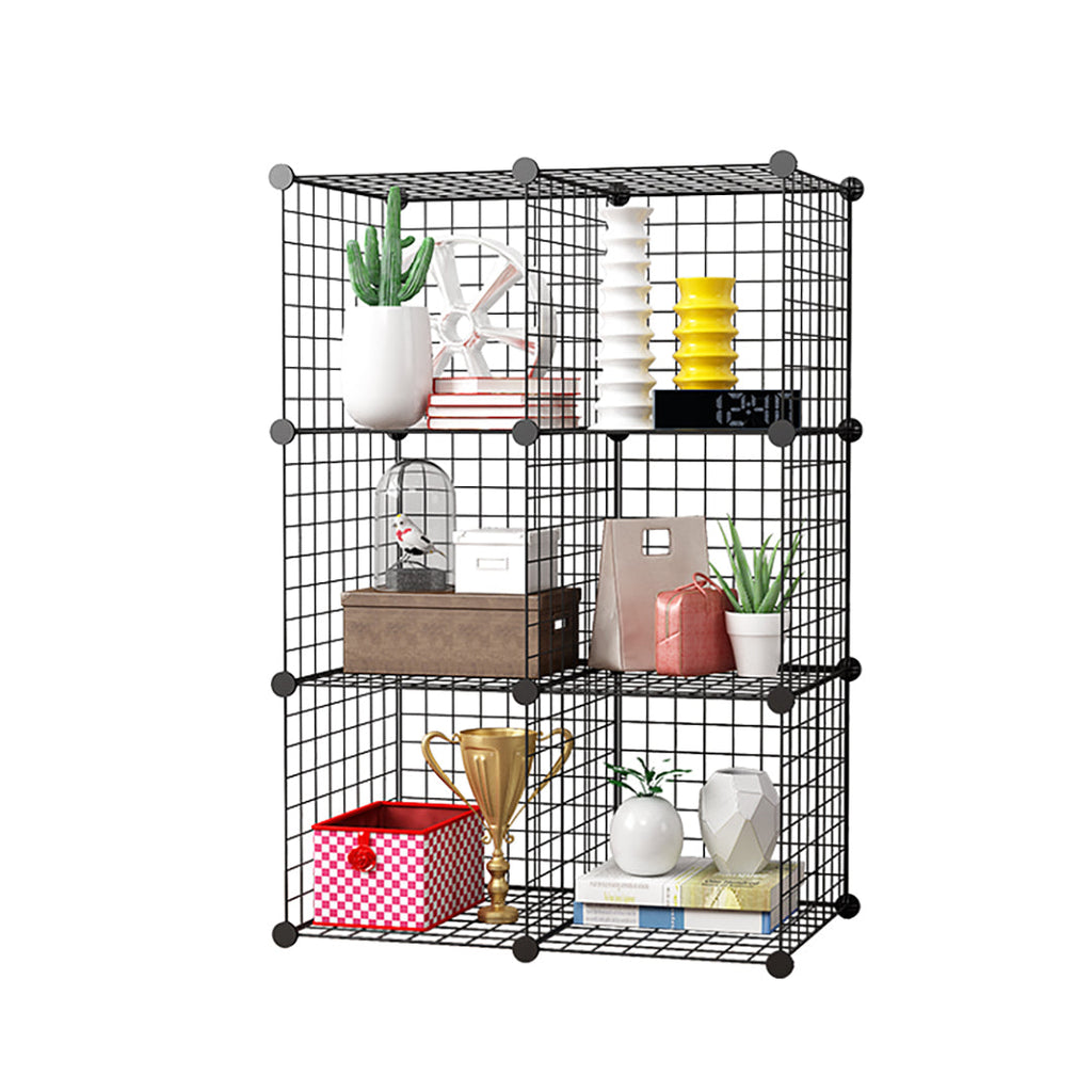 SOGA Black Portable 6-Cube Storage Organiser Foldable DIY Modular Grid ...