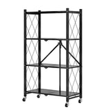 SOGA 4 Tier Steel Black Foldable Kitchen Cart Multi-Functional Shelves Portable Storage Organizer with Wheels