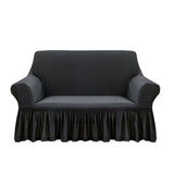 SOGA 2-Seater Dark Grey Sofa Cover with Ruffled Skirt Couch Protector High Stretch Lounge Slipcover Home Decor