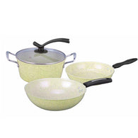 SOGA Ceramic Stone Coated Yellow 4pcs Pot & Pan Set - Cookware Induction Non Stick