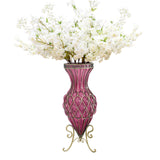 SOGA 67cm Purple Glass Tall Floor Vase with 10pcs White Artificial Fake Flower Set