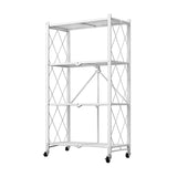 SOGA 4 Tier Steel White Foldable Kitchen Cart Multi-Functional Shelves Portable Storage Organizer with Wheels