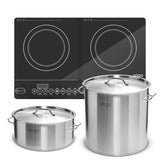 SOGA Dual Burners Cooktop Stove 21L and 17L Stainless Steel Stockpot Top Grade Stock Pot