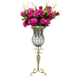 SOGA 85cm Clear Glass Tall Floor Vase with 12pcs Artificial Fake Flower Set