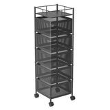 SOGA 5 Tier Steel Square Rotating Kitchen Cart Multi-Functional Shelves Portable Storage Organizer with Wheels