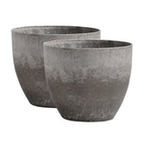 SOGA 2X 27cm Rock Grey Round Resin Plant Flower Pot in Cement Pattern Planter Cachepot for Indoor Home Office