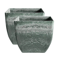 SOGA 2X 32cm Green Grey Square Resin Plant Flower Pot in Cement Pattern Planter Cachepot for Indoor Home Office