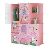 SOGA 10 Cubes Pink Castle Print Portable Wardrobe Divide-Grid Modular Storage Organiser Foldable Closet
