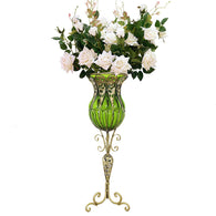 SOGA 85cm Green Glass Tall Floor Vase and 12pcs White Artificial Fake Flower Set