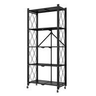 SOGA 5 Tier Steel Black Foldable Kitchen Cart Multi-Functional Shelves Portable Storage Organizer with Wheels