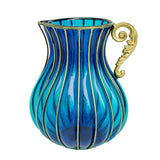 SOGA Blue European Colored Glass Home Decor Jar Flower Vase with Metal Handle