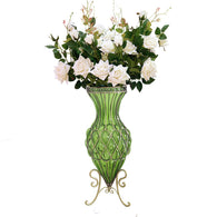 SOGA 67cm Green Glass Tall Floor Vase and 12pcs White Artificial Fake Flower Set