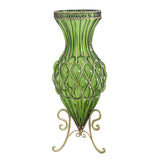 SOGA 67cm Green Glass Tall Floor Vase with Metal Flower Stand