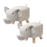 SOGA 2X Beige Children Bench Elephant Character Round Ottoman Stool Soft Small Comfy Seat Home Decor