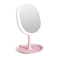 SOGA 20cm Pink Rechargeable LED Light Makeup Mirror Tabletop Vanity Home Decor