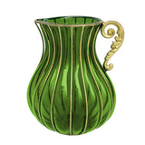 SOGA Green European Colored Glass Home Decor Jar Flower Vase with Metal Handle