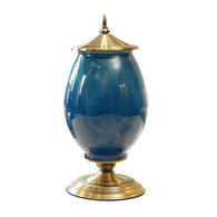 SOGA 40cm Ceramic Oval Flower Vase with Gold Metal Base Dark Blue