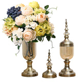 SOGA 2x Clear Glass Flower Vase with Lid and White Flower Filler Vase Bronze Set