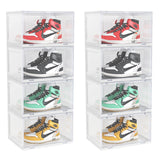 SOGA 2X 4 Tier Transparent Portable Shoe Organiser Sneaker Footwear Folding Plastic Bin Stackable Storage Box with Magnetic Door