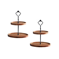 SOGA 2X 20cm 2 Tier Brown  Round Wooden Acacia  Dessert Tray Cake Snacks Cupcake Stand Buffet Serving Countertop Decor2 Tier