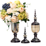 SOGA 2 x Clear Glass Flower Vase with Lid and White Flower Filler Vase Black Set