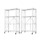 SOGA 2X 4 Tier Steel White Foldable Kitchen Cart Multi-Functional Shelves Portable Storage Organizer with Wheels
