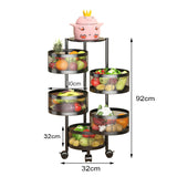 SOGA 5 Tier Steel Round Rotating Kitchen Cart Multi-Functional Shelves Portable Storage Organizer with Wheels
