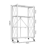 SOGA 4 Tier Steel White Foldable Kitchen Cart Multi-Functional Shelves Portable Storage Organizer with Wheels
