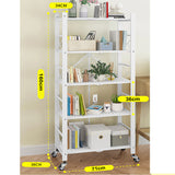 SOGA 2X 5 Tier Steel White Foldable Display Stand Multi-Functional Shelves Portable Storage Organizer with Wheels