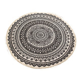 SOGA 2X Black Carpet Soft Linen Bohemian Non-Slip Floor Retro Minimalist Round Rug Home Decor with Tassels