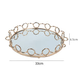 SOGA 33cm Bronze-Colored Round Mirror Glass Metal Tray Vanity Makeup Perfume Jewelry Organiser with Handles