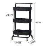 SOGA 2X 3 Tier Steel Black Movable Kitchen Cart Multi-Functional Shelves Portable Storage Organizer with Wheels