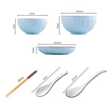 SOGA Blue Japanese Style Ceramic Dinnerware Crockery Soup Bowl Plate Server Kitchen Home Decor Set of 7