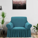 SOGA 1-Seater Blue Sofa Cover with Ruffled Skirt Couch Protector High Stretch Lounge Slipcover Home Decor