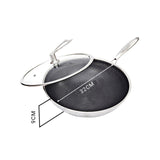 SOGA 2X 32cm Stainless Steel Tri-Ply Frying Cooking Fry Pan Textured Non Stick Interior Skillet with Glass Lid