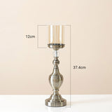 SOGA 37.4cm Glass Candlestick Candle Holder Stand Pillar Glass/Iron Metal