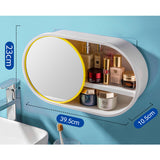 SOGA 2X 39cm Oval Wall-Mounted Mirror Storage Box Vanity Mirror Rack Bathroom Adhesive Shelf Home Organiser Decor