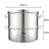 SOGA 2X Commercial 304 Stainless Steel Steamer With 2 Tiers Top Food Grade 32*22cm