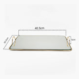 SOGA 40.5cm Gold Flat-Lay Mirror Glass Metal Tray Vanity Makeup Perfume Jewelry Organiser with Handles